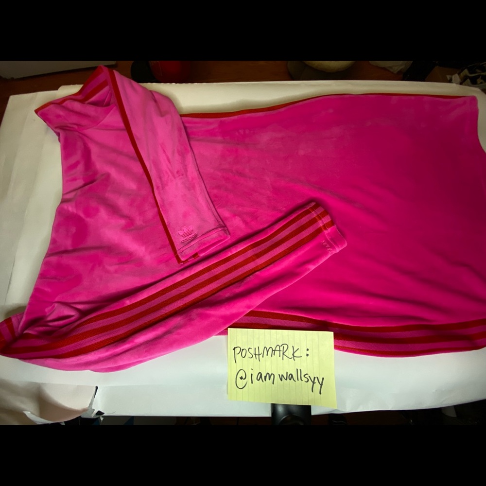 adidas ivy park ivy heart beyoncé velour pink body con dress three stripe nwt